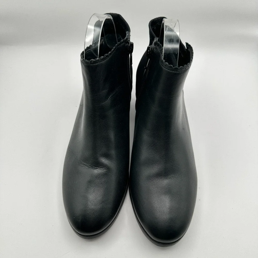 Jack Rogers Bailee Ankle Boots Womens Size‎ 7.5M Leather Block Heel Scalloped